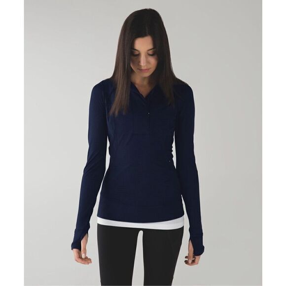 lululemon athletica Tops - Lululemon Think Fast Pullover Tonka Stripe Inkwell Black 6